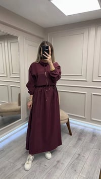 Clande CL25025009 Bordo Beli Bağlamalı Elbise