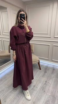 Clande CL25025009 Bordo Beli Bağlamalı Elbise