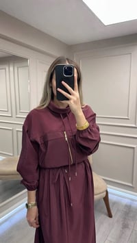 Clande CL25025009 Bordo Beli Bağlamalı Elbise