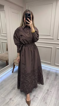 Clande CL25025023 Kahve Brode Detaylı Elbise