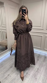 Clande CL25025023 Kahve Brode Detaylı Elbise
