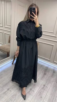 Clande CL25025023 Siyah Brode Detaylı Elbise