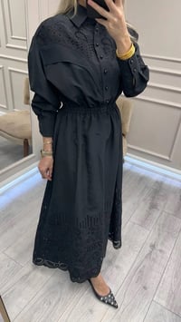 Clande CL25025023 Siyah Brode Detaylı Elbise