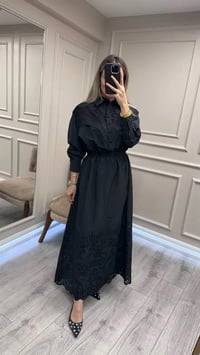Clande CL25025023 Siyah Brode Detaylı Elbise