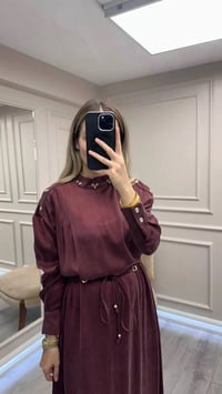 Clande CL25055006 Bordo Yaka Detaylı Elbise