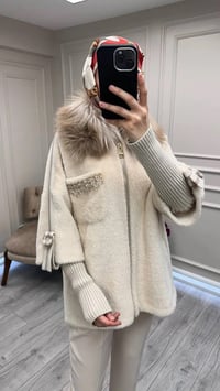 Etrucci 7210 Açık Bej Kürklü Angora Kısa Kaban