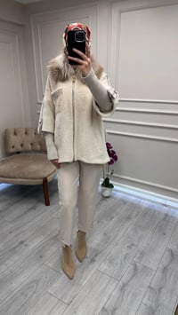 Etrucci 7210 Açık Bej Kürklü Angora Kısa Kaban