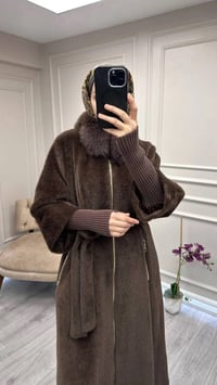Etrucci 7211 Kahve Fermuar Triko ve Kürk Detaylı Angora Kaban