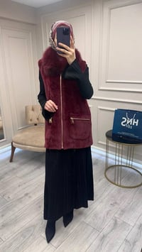Etrucci 9022 Bordo Kürk Yakalı Angora Yelek