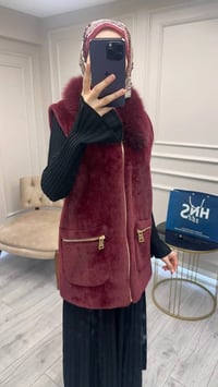 Etrucci 9022 Bordo Kürk Yakalı Angora Yelek