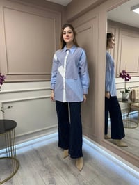 Ghisa 25YGSTNK4513 Koyu Mavi Bloklu Çizgili Tunik