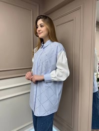 Ghisa 25YGSTNK4617 Mavi Taş Detaylı Çizgili Tunik