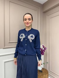 Ghisa 25YOBHRK3143 Lacivert Önü Detaylı Hırka