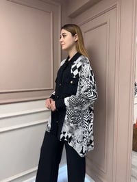 Ghisa 25YÖRTNK4980 Siyah Ekru Detaylı Hırka