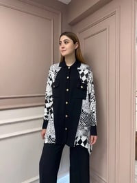 Ghisa 25YÖRTNK4980 Siyah Ekru Detaylı Hırka