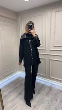 Ghisa 26KGSCKT3218 Siyah Deri Detaylı Ceket