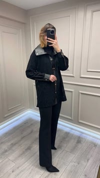 Ghisa 26KGSCKT3218 Siyah Deri Detaylı Ceket