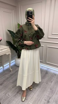 Ghisa 3610C3420 Yeşil İşleme Detaylı Kısa Ceket
