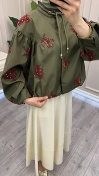 Ghisa 3610C3420 Yeşil İşleme Detaylı Kısa Ceket