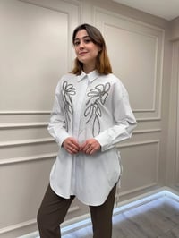 Ghisa 3610T4170B Beyaz Taş İşlemeli Tunik