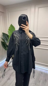 Ghisa 3610T4170B Siyah Taş İşlemeli Tunik