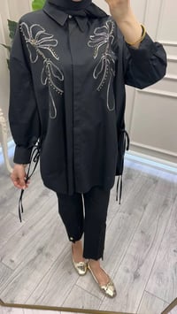 Ghisa 3610T4170B Siyah Taş İşlemeli Tunik