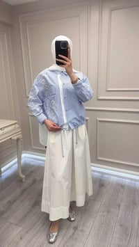 Ghisa 3610T4317 Kalın Çizgili Mavi İşleme Detaylı Tunik