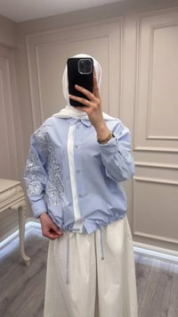 Ghisa 3610T4317 Kalın Çizgili Mavi İşleme Detaylı Tunik