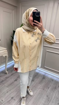 Ghisa 3610T4327 Sarı Yakası Taş Detaylı Tunik