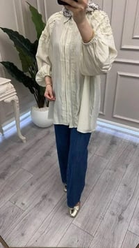 Ghisa 3611G4437 Bej Yakası Brode Detaylı Gömlek