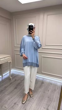 Ghisa 3630T4321 Mavi Kolları Merserize Detaylı Tunik
