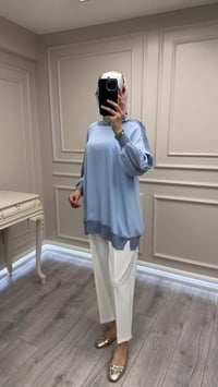 Ghisa 3630T4321 Mavi Kolları Merserize Detaylı Tunik