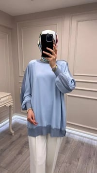 Ghisa 3630T4321 Mavi Kolları Merserize Detaylı Tunik