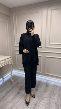 Ghisa 3630T4321 Siyah Kolları Merserize Detaylı Tunik
