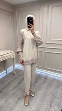 Ghisa 3630T4421 Bej Etek Ucu Ve Kolları Merserize Tunik