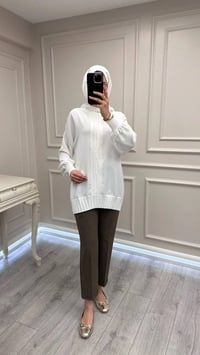 Ghisa 3630T4422 Ekru Etek Ucu Ve Önü Merserize Detaylı Tunik