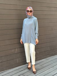 Ghisa 3630T4442 Mavi Önü Nervür Detaylı Tunik