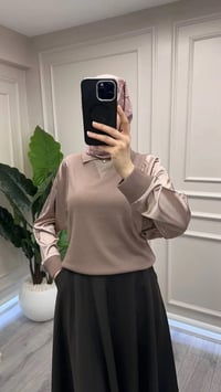 Ghisa 3651T4414 Kahve Kolları Saten Detaylı Tunik