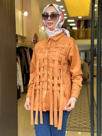 Ghisa 4711G4482 Oranje Kafes Kadife Gömlek