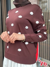 Ghisa 4711T4474 Kahve Nakış Bulut İşlemeli Merserize Bluz