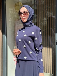 Ghisa 4711T4474 Lacivert Nakış Bulut İşlemeli Merserize Bluz