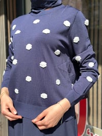 Ghisa 4711T4474 Lacivert Nakış Bulut İşlemeli Merserize Bluz