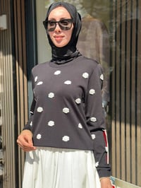 Ghisa 4711T4474 Siyah Nakış Bulut İşlemeli Merserize Bluz
