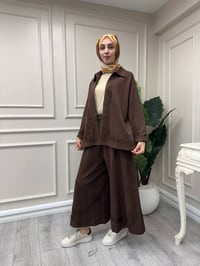 Ghisa 4711T9387 Kahve Deseni Kabartma Detay Pantolonlu Takım