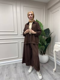 Ghisa 4711T9387 Kahve Deseni Kabartma Detay Pantolonlu Takım