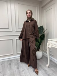 Ghisa 4711T9388 Kahve Kabartma Çiçek Detay Pantolonlu Takım