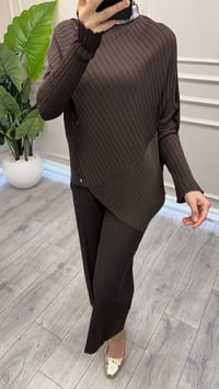 Ghisa 4720T4454 Kahve Dik Yaka Asimetrik Kesim Fitilli Triko