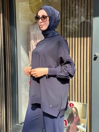 Ghisa 4730T4468 Lacivert Kolları Merserize Detaylı Tunik