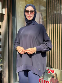 Ghisa 4730T4468 Lacivert Kolları Merserize Detaylı Tunik