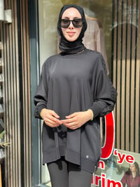 Ghisa 4730T4468 Siyah Kolları Merserize Detaylı Tunik